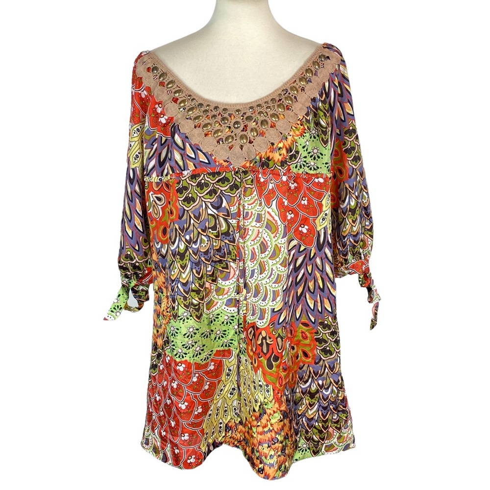 Diane Samandi boho satin dress size L